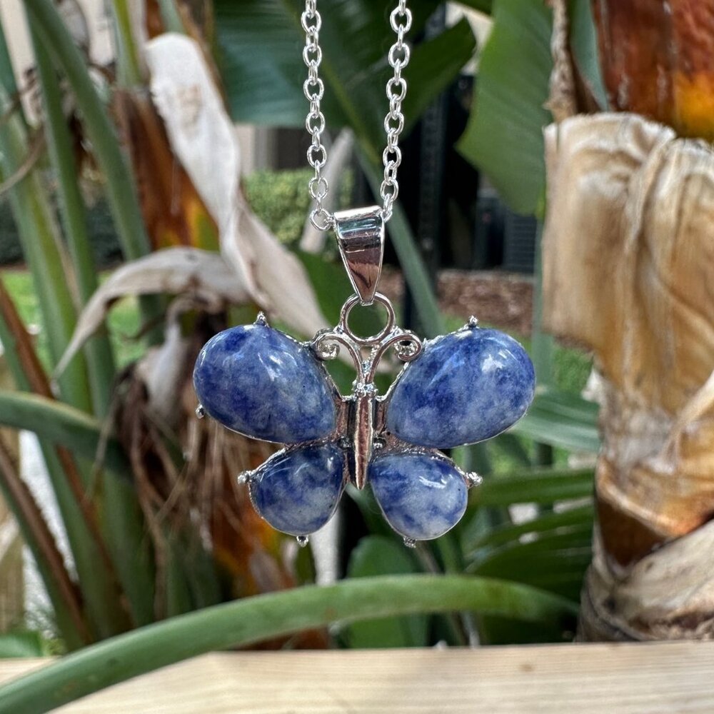 Blue Spot Jasper Pendant Butterfly Pendant Blue Spot Jasper Butterfly Necklace